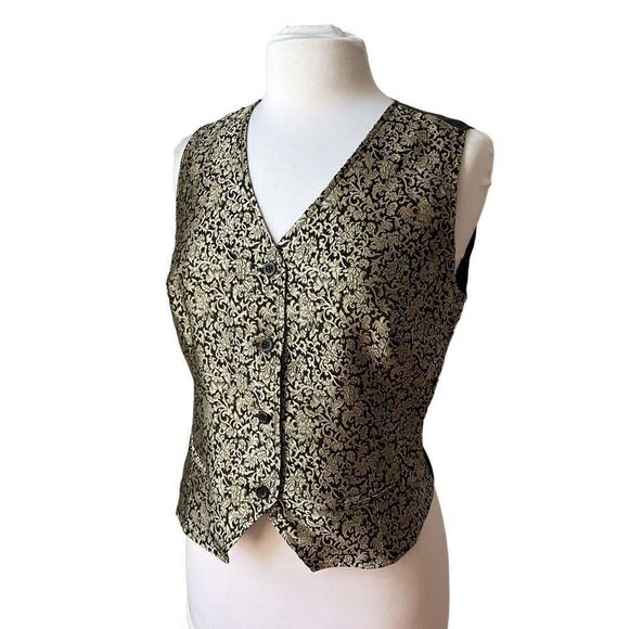 Kenar Black and Gold Brocade Waistcoat Vest, 8. Beautiful Silk Blend - Picture 1 of 13
